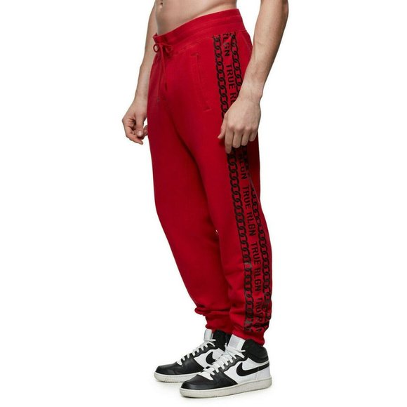 True Religion Men's Chain Logo Jogger Sweatpants in Ruby Red